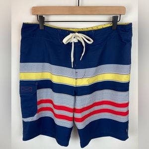 SPERRY Navy Yellow Red White Mens Swim Trunks | Size 34